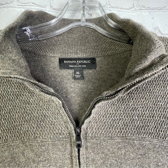 BANANA REPUBLIC Men's cotton silk cashmere brown gray quarter-zip sweater, sz XL - Picture 2 of 5